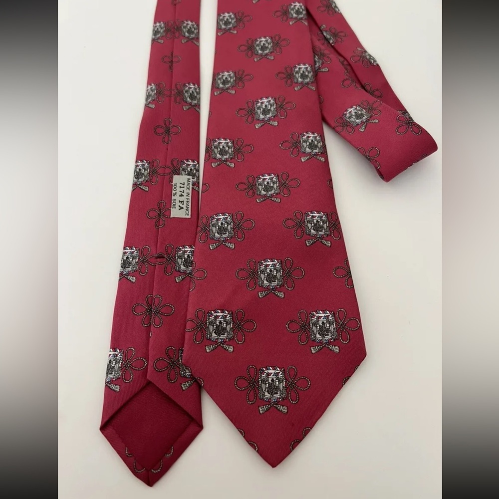 Hermès Silk Tie - drums on red background - authentic and vintage